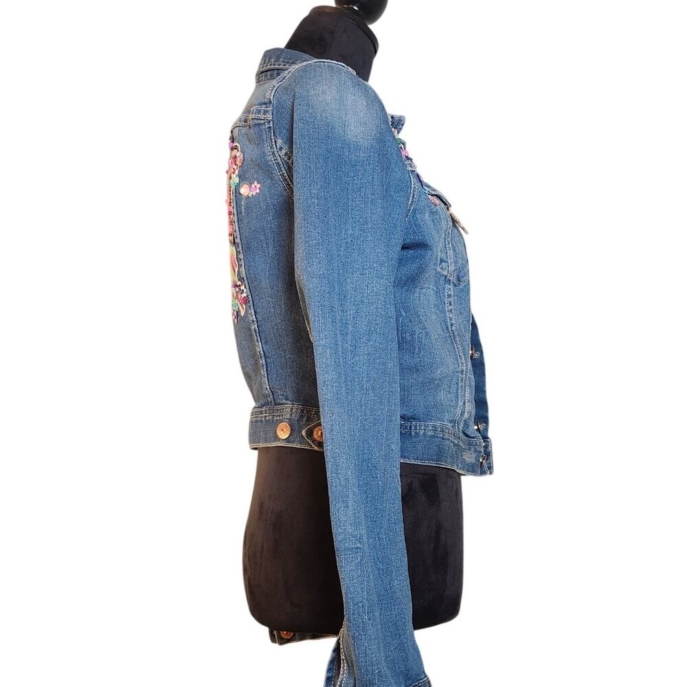 CUSTOM Butterfly in Bloom Sequin Denim Jacket, Size Small - Picture 3 of 13